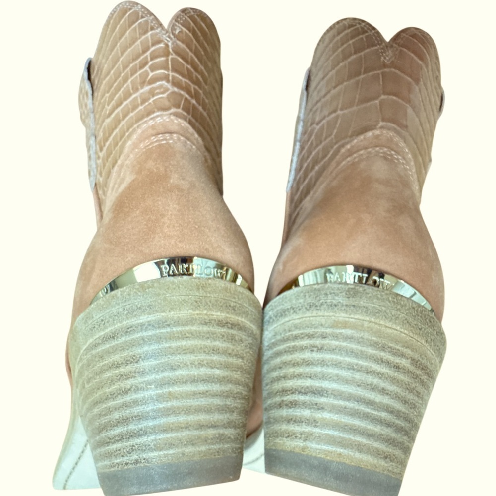 Stylish Tan Ankle Boots with Croc Detail - Picture 12 of 13
